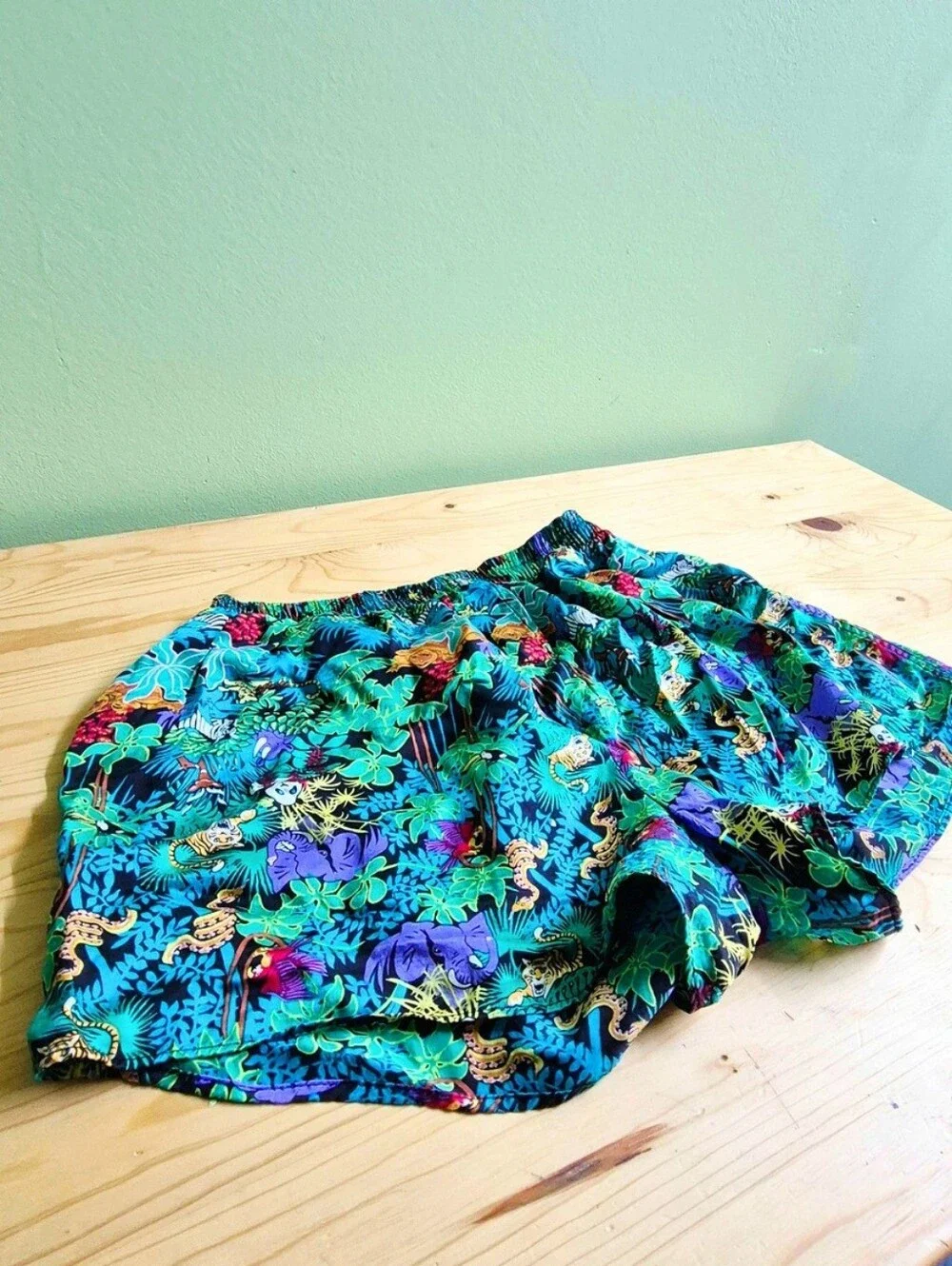 Vintage 100% Silk Neon Jungle Print Shorts / Boxers